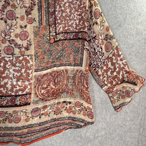 Nicola Blouse Women Medium Pink Black Beige Sheer Boho Button up flowers western - Picture 10 of 11